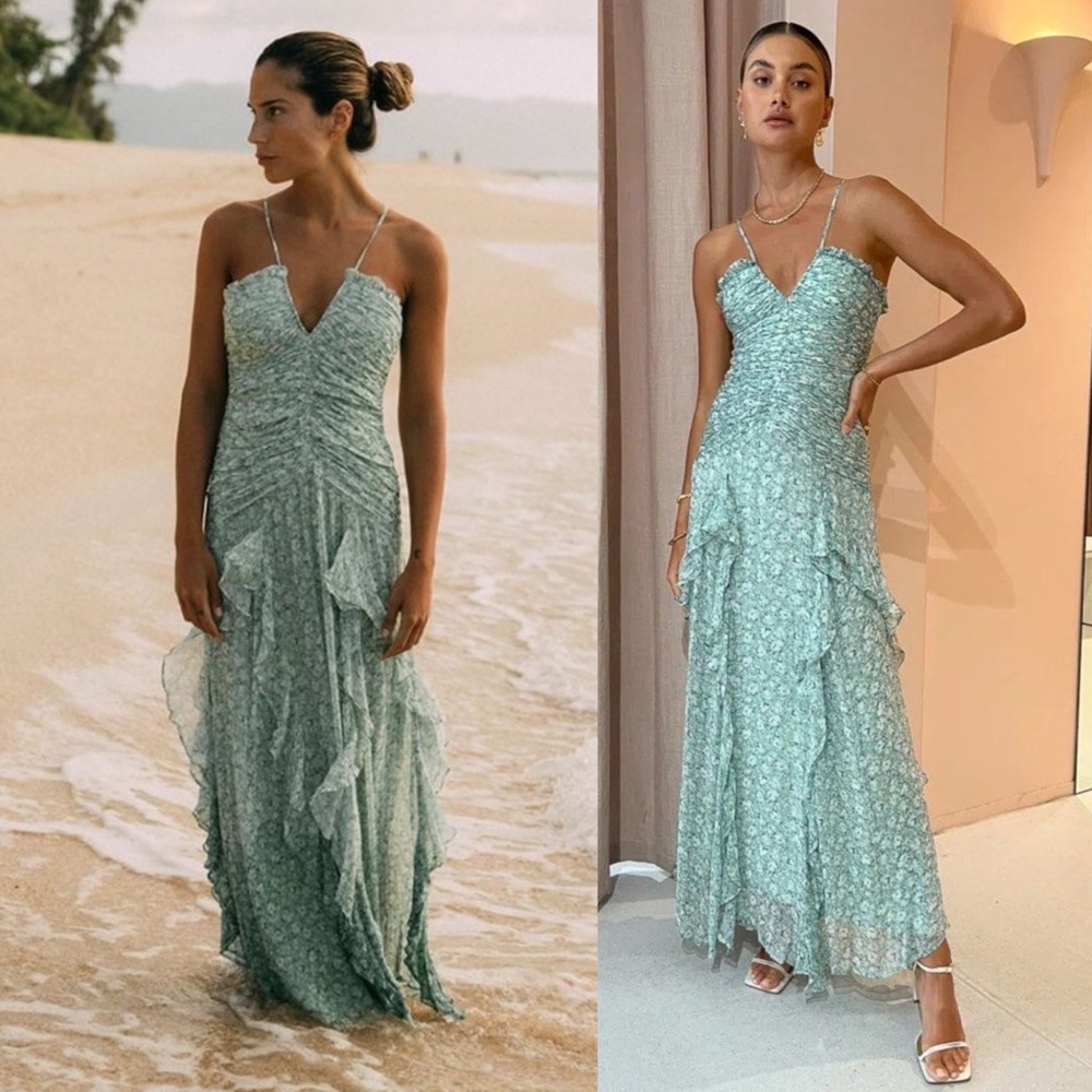 Shona Joy Aurore Ruched Frill Maxi Dress